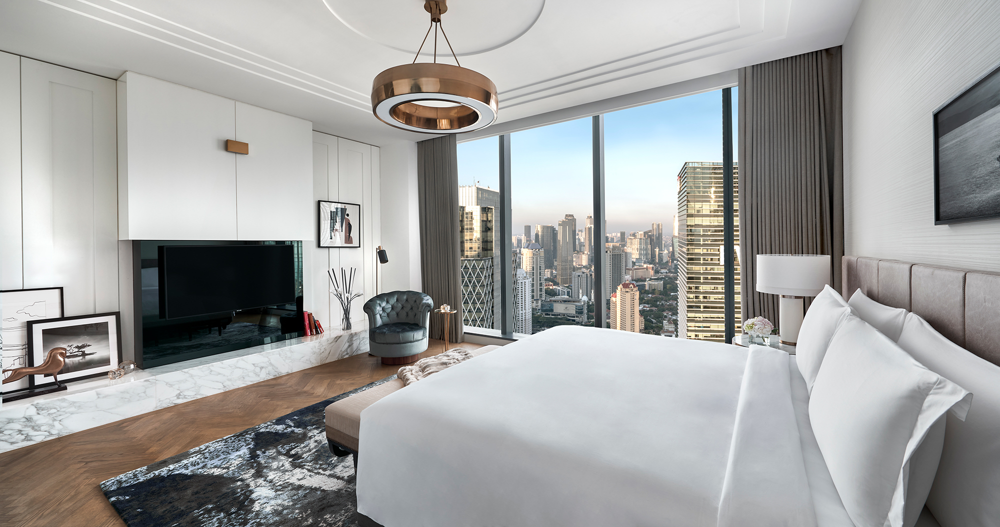 Luxurious hotel room with city view