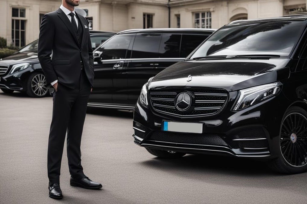 Professional chauffeur waiting with luxury car